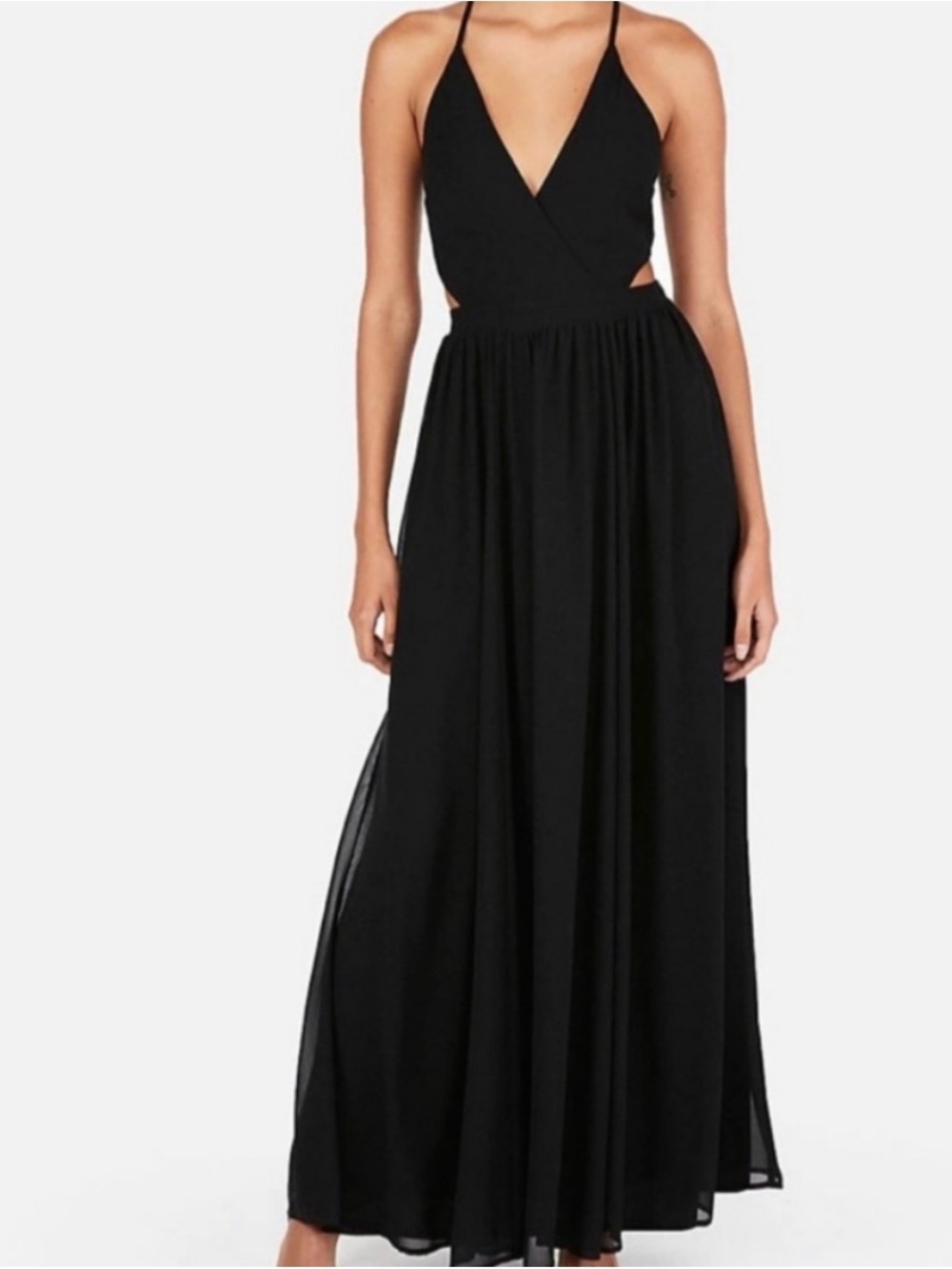 Express Black V-Neck Spaghetti Strap Maxi Dress